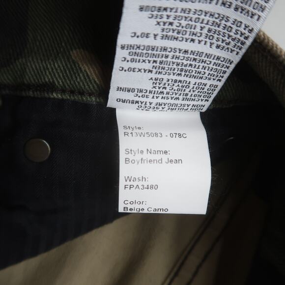 R13 Boyfriend Jeans in Beige Camo Size 24 Oversized Baggy Crop - Picture 7 of 13